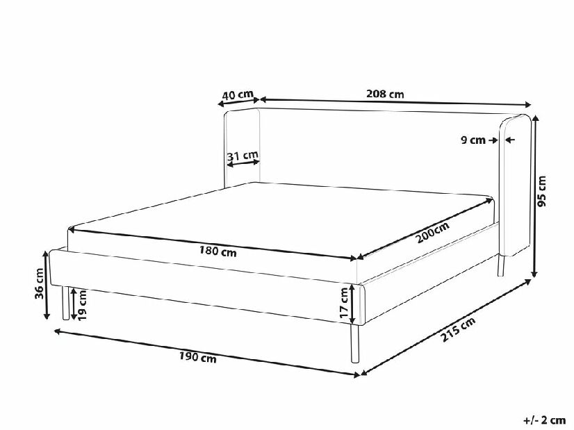 Manželská postel 180 cm Aimei (béžová) (s roštem)