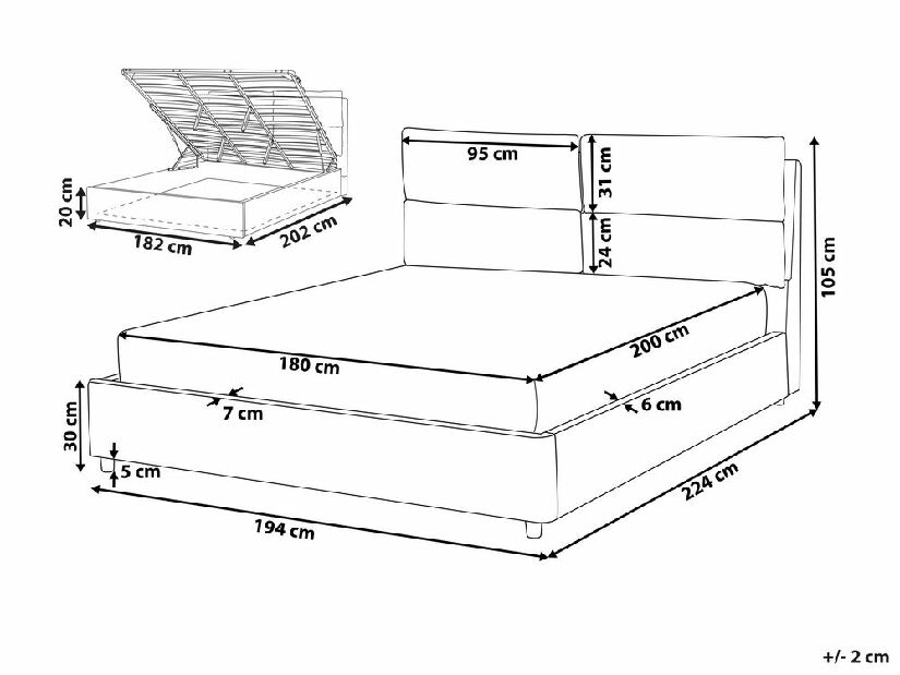Manželská postel 180 cm Batil (béžová) (s roštem) (s úl. prostorem)