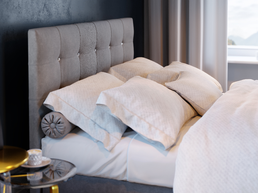 Kontinentální postel 180 cm Karen (šedá) (s matrací a úložným prostorem)