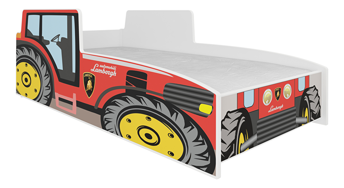Dětská postel 140x70 cm Traktorista (s roštem a matrací) (červená)
