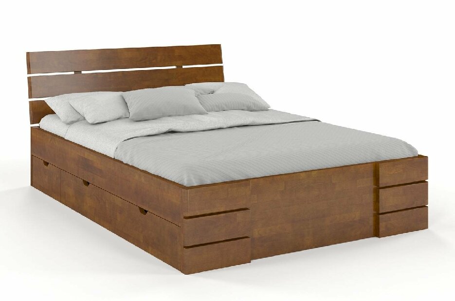 Manželská postel 200 cm Naturlig Lorenskog High Drawers (buk)
