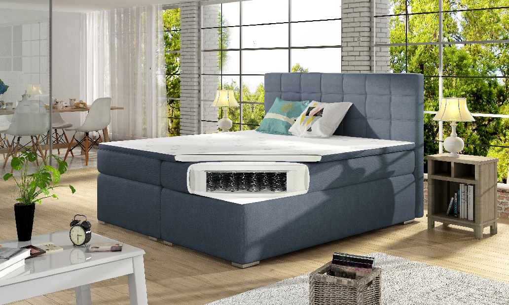 Kontinentální postel 180 cm Abbie (modrá) (s matracemi)