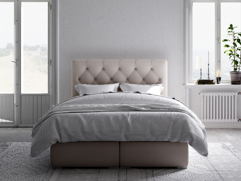 Kontinentální postel 140 cm Ronda (bílá ekokůže) (s úložným prostorem)
