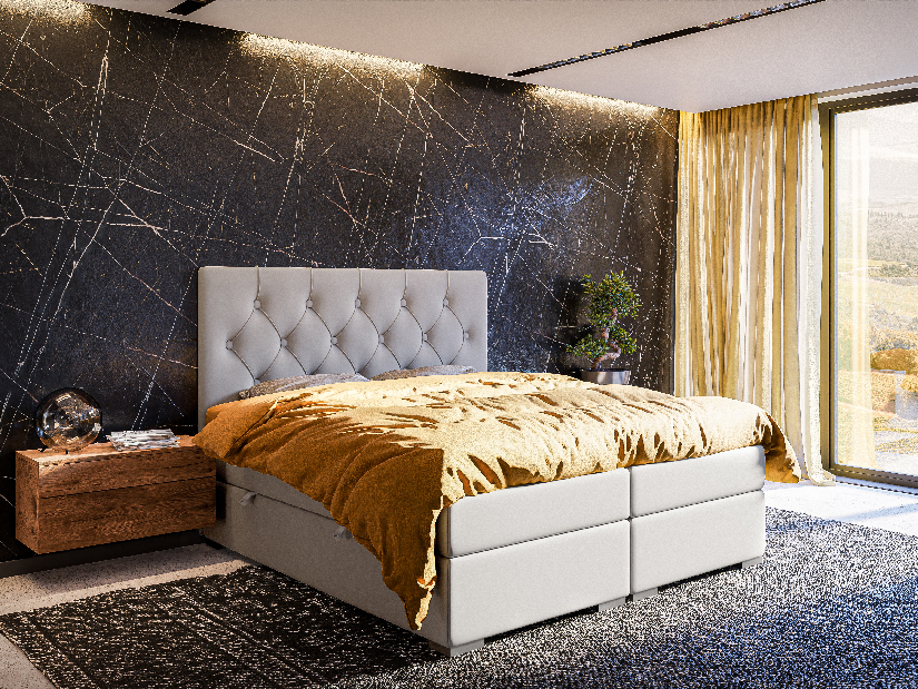 Kontinentální postel 140 cm Ronda (bílá ekokůže) (s úložným prostorem)