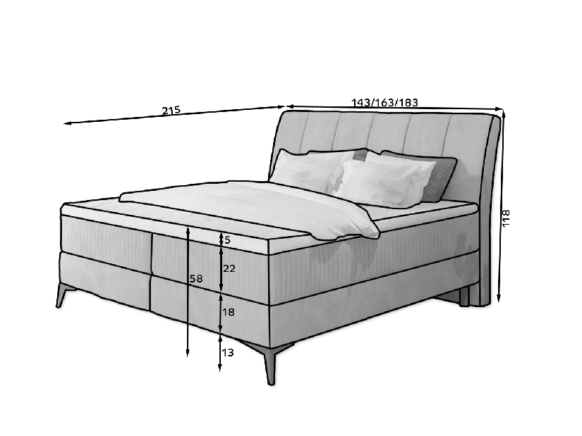 Kontinentální postel 180 cm Alberto (tmavě růžová) (s matracemi)