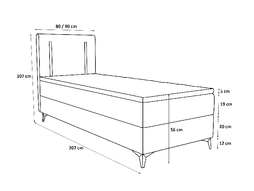 Jednolůžková postel 90 cm Ortega Comfort (béžová) (s roštem a matrací, bez úl. prostoru) (s LED osvětlením)