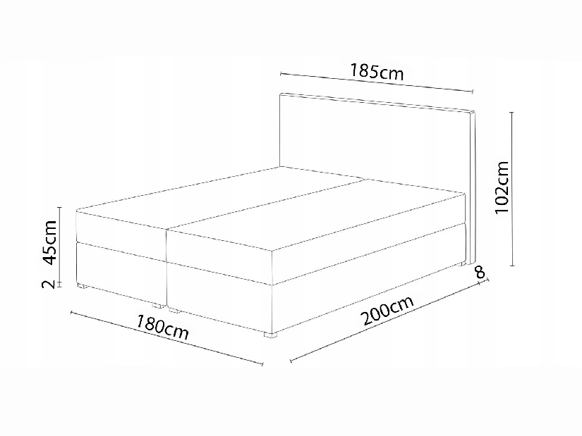Kontinentální postel 180x200 cm Mimosa melirovaná černá + černá) (s roštem a matrací)