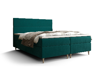 Manželská postel Boxspring 140 cm Flu (tmavě zelená) (s matrací a úložným prostorem)