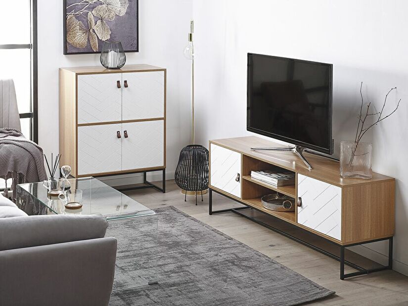 TV stolek/skříňka NAVVEA (světlé dřevo + bílá)
