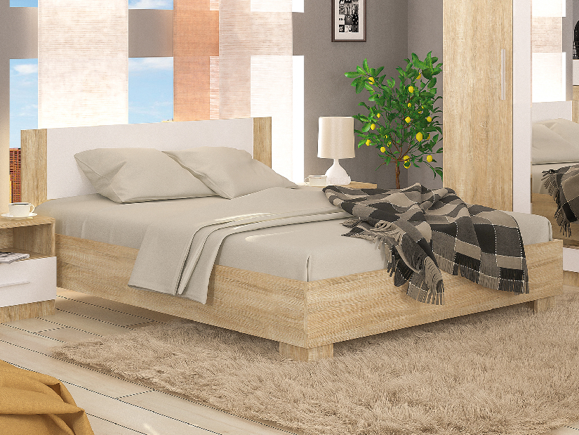 Manželská postel 180 cm Marlon (dub sonoma + bíla) (s roštem)