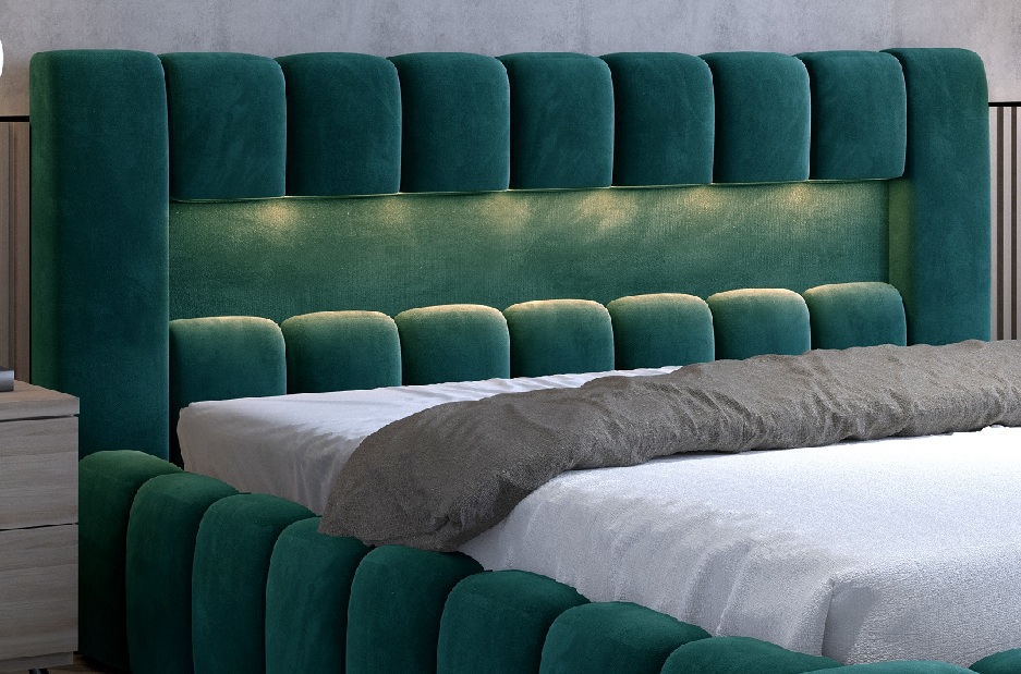Manželská postel 160 cm Luxa (tmavě hnědá) (s roštem, úl. prostorem a LED)