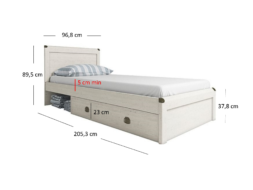 Jednolůžková postel 90 cm Marlene 1S (borovice vintage) (s roštem)