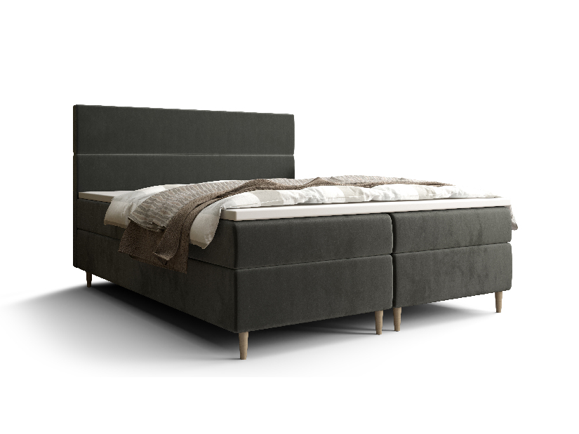 Manželská postel Boxspring 160 cm Flu (tmavě šedá) (s matrací a úložným prostorem)