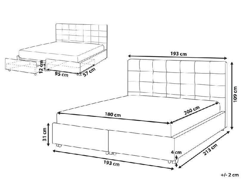 Manželská postel 180 cm Rhiannon (hnědá) (s roštem a úložným prostorem)