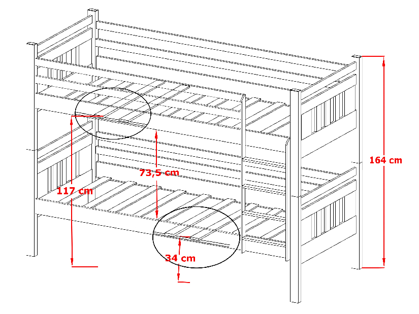 Dětská postel 80 cm ARAS (s roštem a úl. prostorem) (borovice)