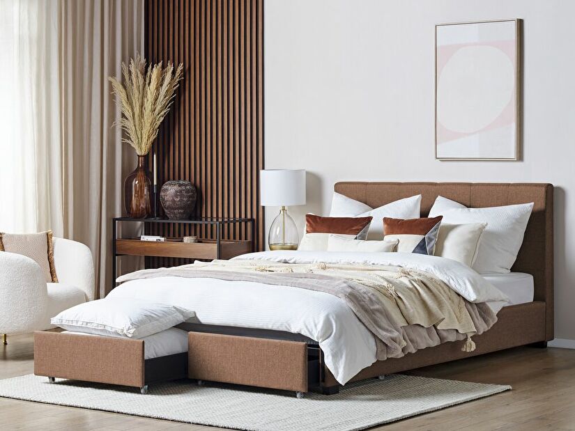 Manželská postel 180 cm Rhiannon (hnědá) (s roštem a úložným prostorem)