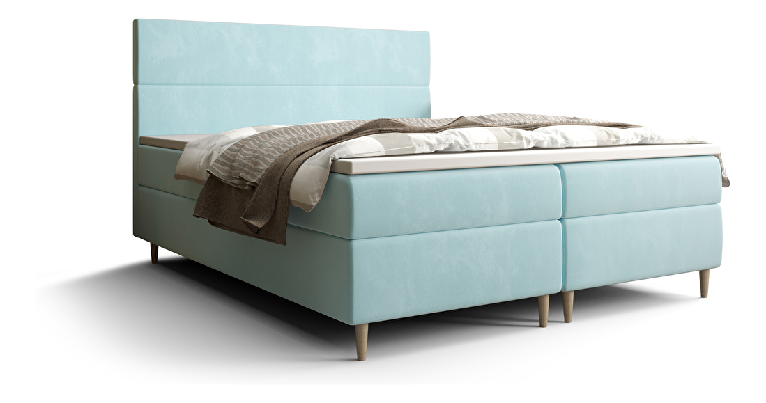 Manželská postel Boxspring 180 cm Flu (světlomodrá) (s matrací a úložným prostorem)