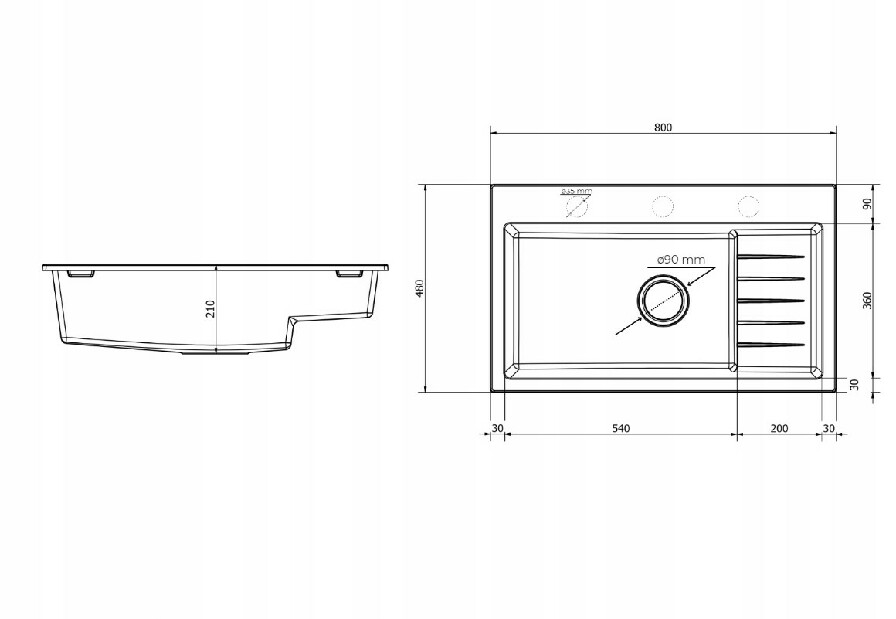 Kuchyňský dřez Akream (bílá) (bez otvoru pro baterii)