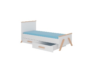 Dětská postel 200x90 cm Karolina (s roštem a matrací) (buk natural + bílá)