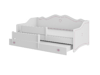 Rozkládací dětská postel 160x80 cm Ester II (s roštem a matrací) (bílá + růžová + vzor) *výprodej