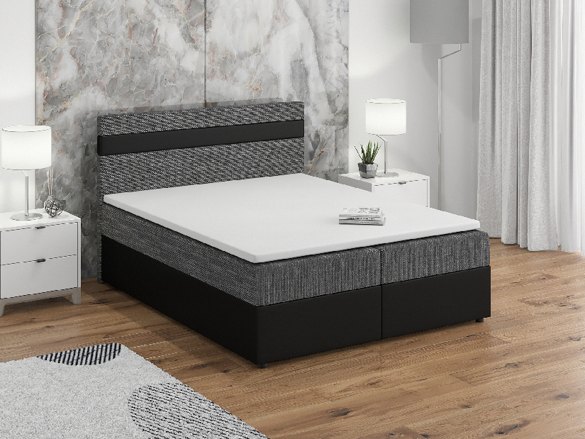 Kontinentální postel 140x200 cm Mimosa (melíorvaná šedá + černá) (s roštem a matrací)