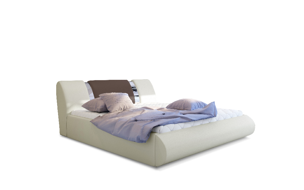 Manželská postel 160 cm Fabio (krémová + hnědá) (s roštem a úl. prostorem