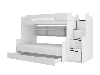 Patrová dětská postel 200x90 cm, 200x120 cm Homer (s roštem a matrací) (bílá)
