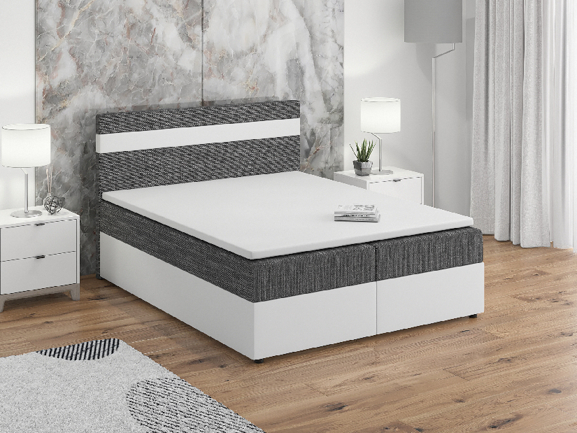 Kontinentální postel 180x200 cm Mimosa (melírovaná šedá + bílá) (s roštem a matrací)
