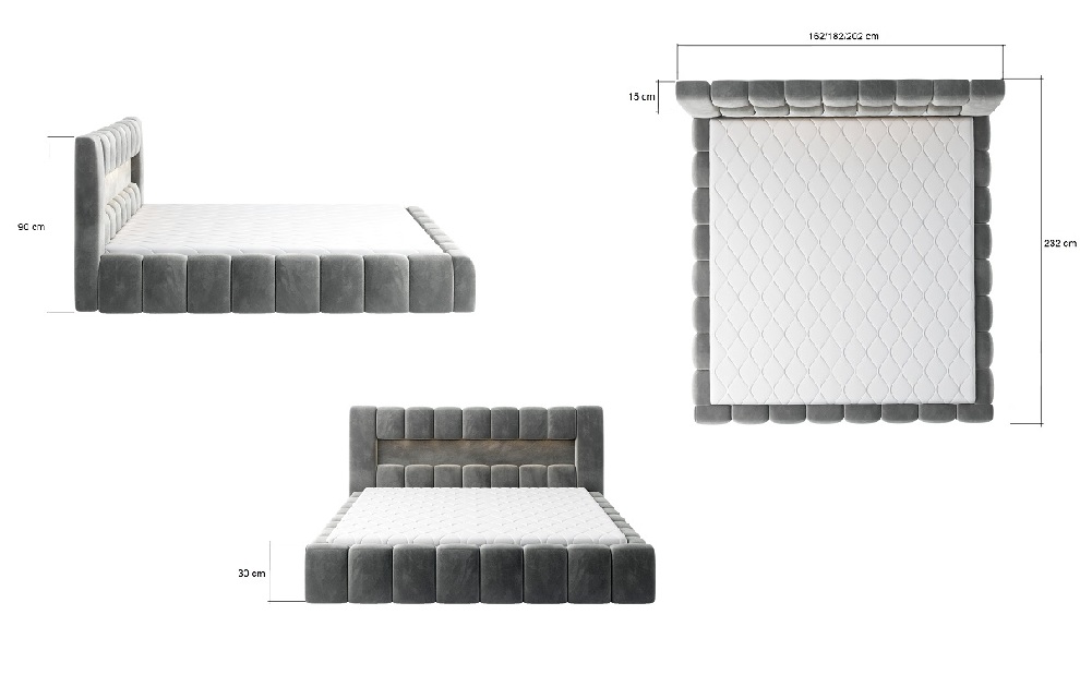 Manželská postel 140 cm Luxa (tmavě hnědá) (s roštem, úl. prostorem a LED)