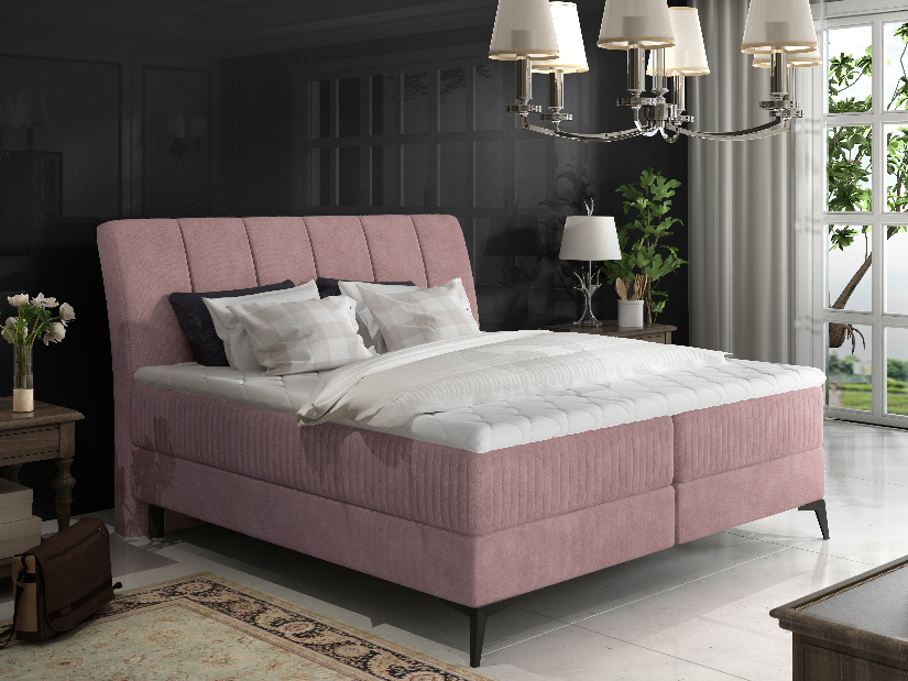 Kontinentální postel 180 cm Alberto (růžová) (s matracemi)