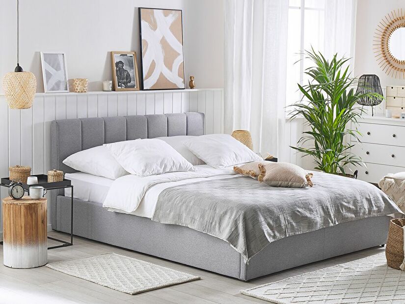 Manželská postel 180 cm DARGAN (šedá) (textil) (s roštem a úl. prostorem)