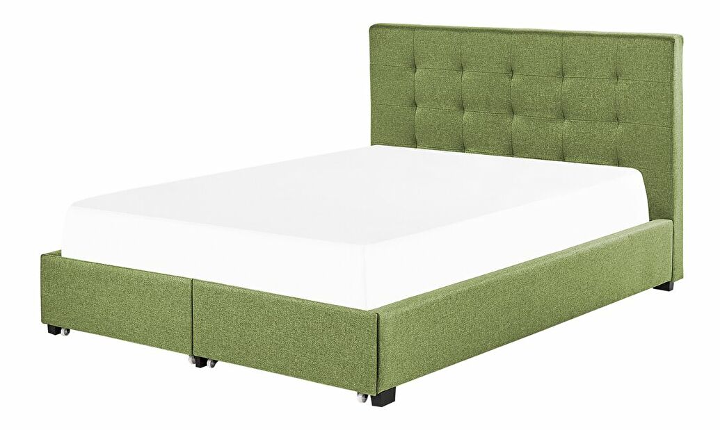 Manželská postel 140 cm Rhiannon (zelená) (s roštem a úložným prostorem)