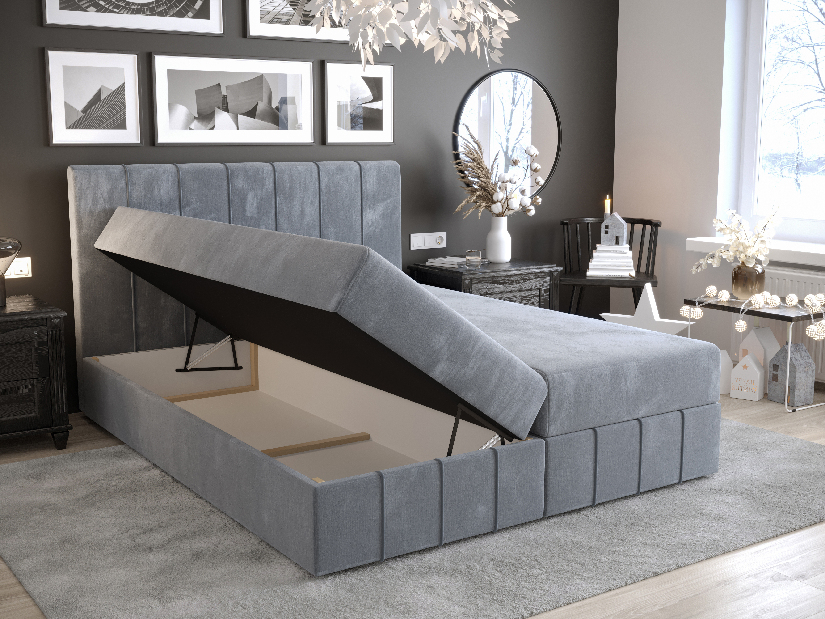 Manželská postel Boxspring 140 cm Barack Comfort (světlomodrá) (s matrací a úložným prostorem)