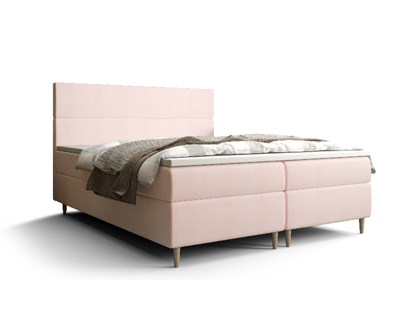 Manželská postel Boxspring 140 cm Flu (světlorůžová) (s matrací a úložným prostorem)