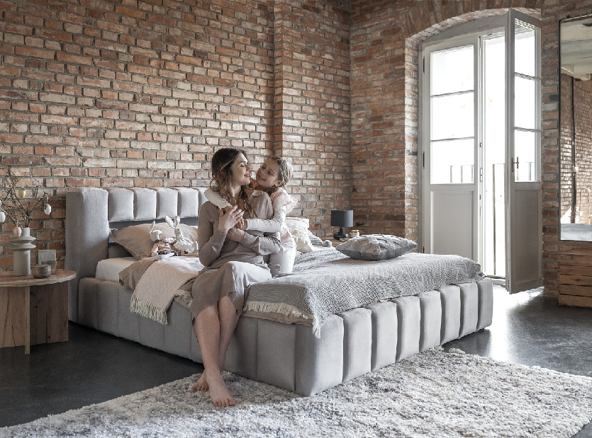 Manželská postel 160 cm Luxa (antracit) (s roštem, úl. prostorem a LED)