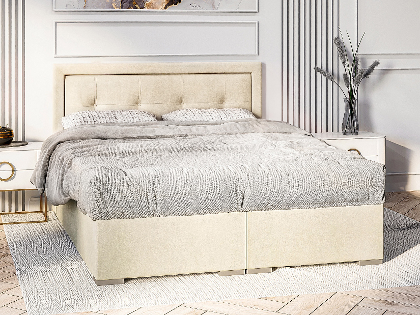 Kontinentální postel 200 cm Veronica (krémová) (s matrací a úl. prostorem)