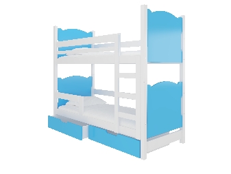 Patrová dětská postel 180x75 cm Marryann (s roštem a matrací) (bílá + modrá)