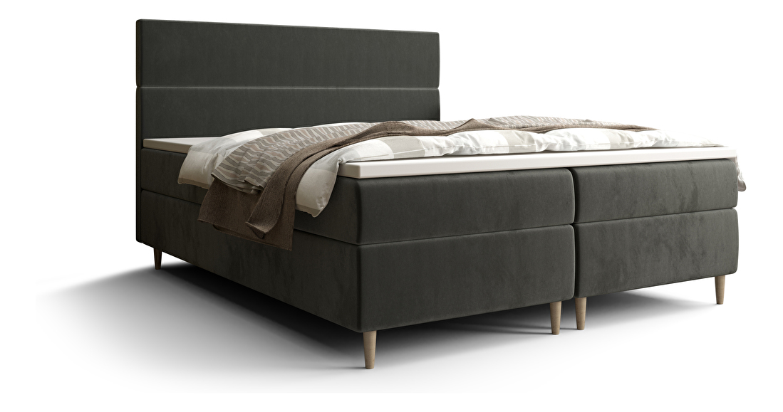 Manželská postel Boxspring 140 cm Flu (tmavě šedá) (s matrací a úložným prostorem)