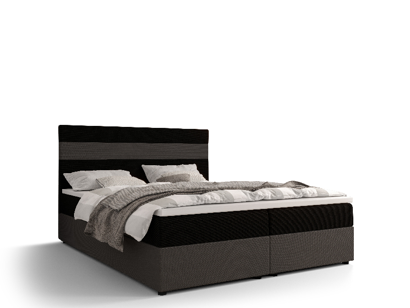 Manželská postel Boxspring 180 cm Locos (černá + šedá) (s matrací a úložným prostorem)