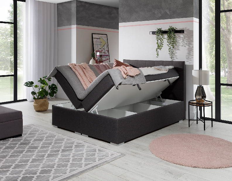 Kontinentální postel 180 cm Abbie (černá Soft 11) (s matracemi)