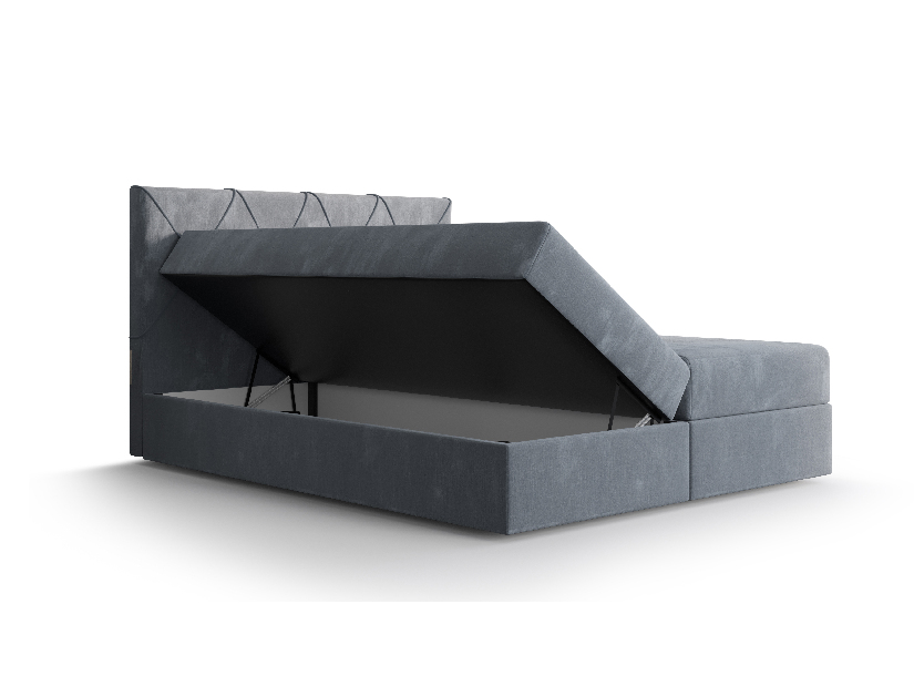 Manželská postel Boxspring 180 cm Athena (šedomodrá) (s matrací a úložným prostorem)
