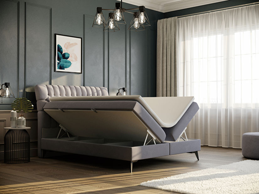 Kontinentální postel 160 cm Molera (fialová) (s úložným prostorem)
