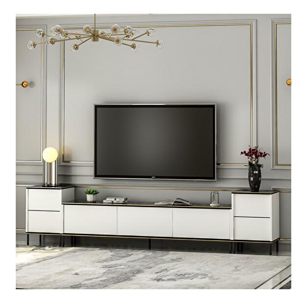 TV stolek/skříňka Iris (bílá + černá + zlatá)