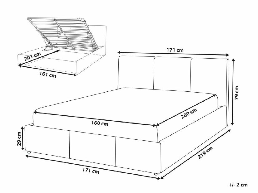 Manželská postel 160 cm Belize (tmavě šedá) (s roštem) (s úl. prostorem)