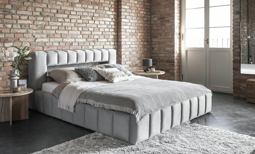 Manželská postel 140 cm Luxa (světle šedá) (s roštem, úl. prostorem a LED)