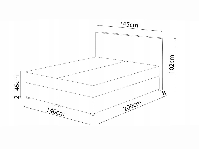 Kontinentální postel 140x200 cm Mimosa (melírovaná černá + tmavě šedá) (s roštem a matrací)