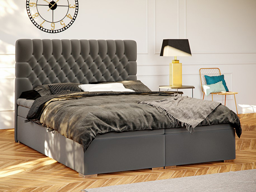 Kontinentální postel 140 cm Daliny (černá ekokůže) (s úložným prostorem)