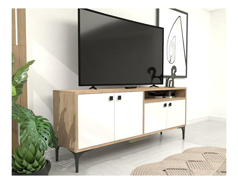  TV stolek/skříňka Kebati 2 (bílá + dub)