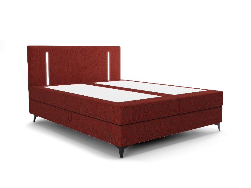 Manželská postel 160 cm Ortega Comfort (červená) (s roštem a matrací, s úl. prostorem) (s LED osvětlením)