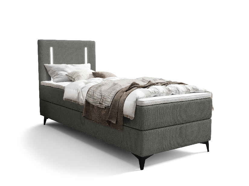 Jednolůžková postel 80 cm Ortega Comfort (tmavě šedá) (s roštem a matrací, bez úl. prostoru) (s LED osvětlením)